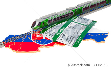 Rail travel in Slovakia, concept. 3D rendering Rail travel in Slovakia, concept. 3D rendering 54434909