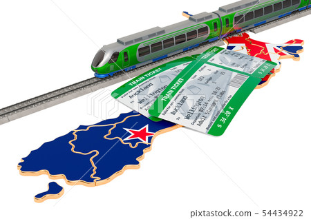 Rail travel in New Zealand, concept. 3D rendering Rail travel in New Zealand, concept. 3D rendering 54434922