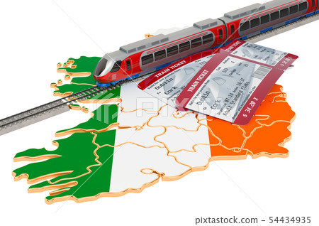 Rail travel in Ireland, concept. 3D rendering Rail travel in Ireland, concept. 3D rendering 54434935