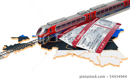 Rail travel in Estonia, concept. 3D rendering Rail travel in Estonia, concept. 3D rendering 54434944