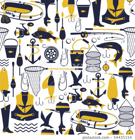 Fishing background. Seamless pattern of icons. Fishing background. Seamless pattern of icons. 54435154
