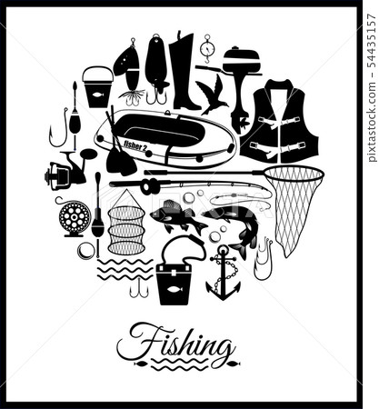 Black Fishihg icon set on white. Black Fishihg icon set on white. 54435157