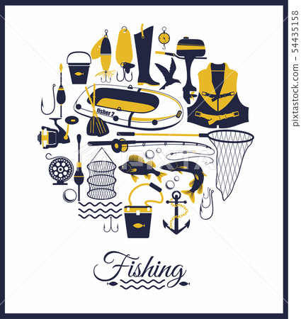 Color Fishihg icon set on white. 54435158