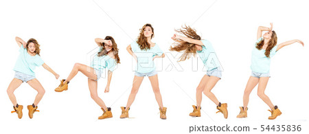 Collage of dancing female on white background 54435836
