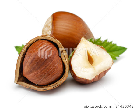 Hazelnut with leaf isolated on white 54436342