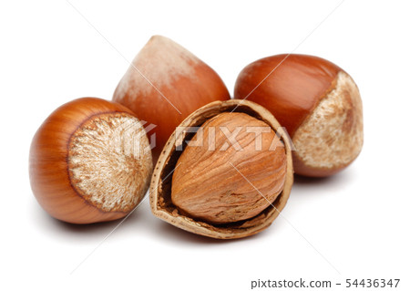 Whole and broken hazelnut isolated on white Whole and broken hazelnut isolated on white 54436347