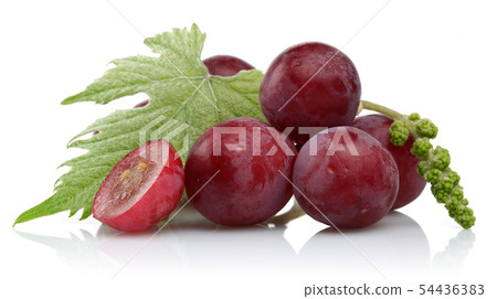 Fresh red grapes with leaf isolated on white Fresh red grapes with leaf isolated on white 54436383