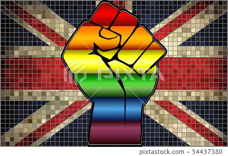 Shiny LGBT Protest Fist on a United Kingdom Flag 54437380