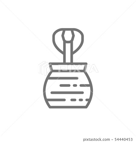 Cobra in jug, trained snake line icon. 54440453
