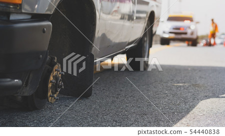 Close up of wheel car have problem on highway Close up of wheel car have problem on highway 54440838