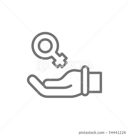 Hand with female symbol, women support, feminism line icon. 54441226