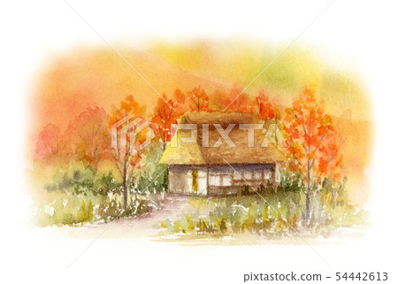 Countryside landscape autumn watercolor 54442613