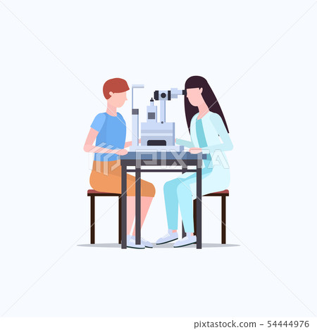 female ophthalmologist checking male patient vision doctor in uniform making eye surgery laser female ophthalmologist checking male patient vision doctor in uniform making eye surgery laser 54444976