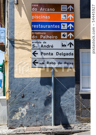 Orientation road signs in Ribeira Grande, Sao Orientation road signs in Ribeira Grande, Sao 54445927