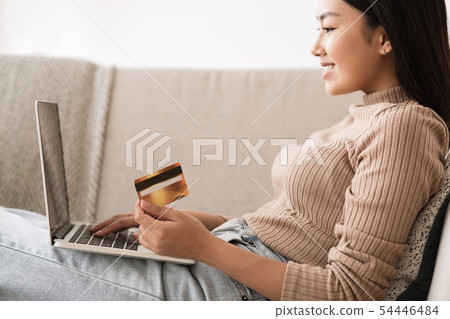 Online Banking. Girl Making Purchases in Internet Online Banking. Girl Making Purchases in Internet 54446484