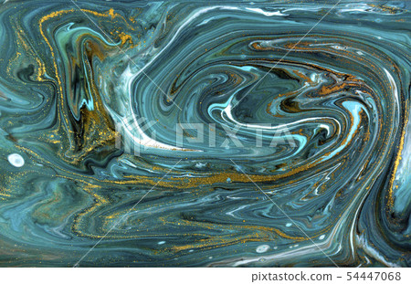 Bronze, blue and gold marbling pattern. Golden marble liquid texture. 54447068