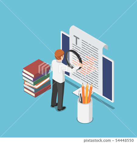 Isometric businessman proofreading a document on 54448550
