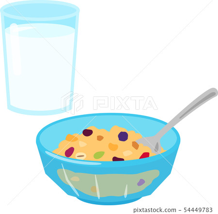 格蘭諾拉麥片和杯牛奶在碗裡 54449783