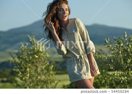 Beautiful woman resting in the summer the Italian 54450284
