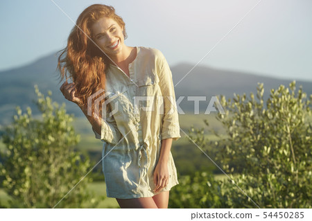 Beautiful woman resting in the summer the Italian 54450285