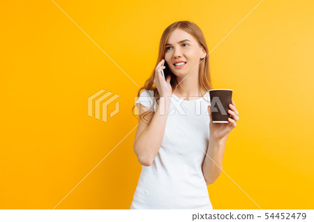 Portrait of a young beautiful woman , talking on Portrait of a young beautiful woman , talking on 54452479