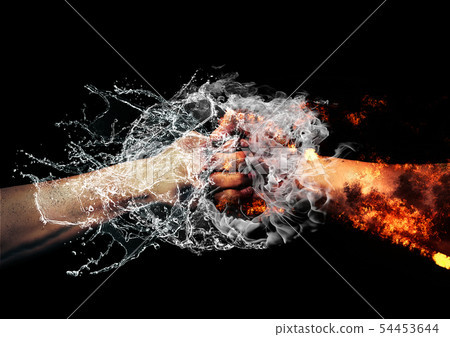 Clashing flame fist and water fist 54453644