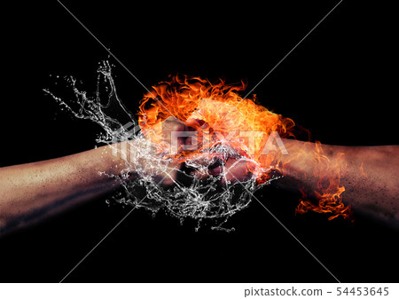 Clashing flame fist and water fist 54453645