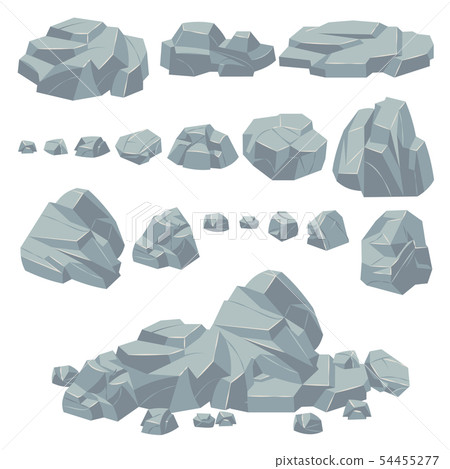 Rock stones. Natural stone rocks, massive boulders. Granite cobble cliff and stone heap for mountain 54455277