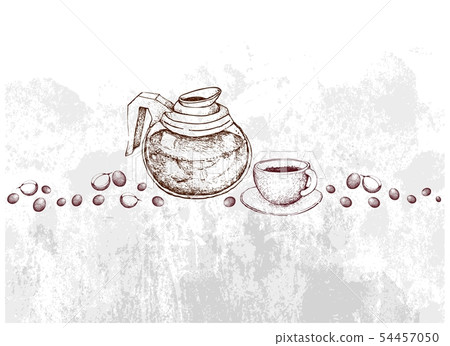 Hand Drawn of Glass Pot with Coffee Beans Hand Drawn of Glass Pot with Coffee Beans 54457050
