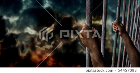 Put or keep in prison. Thief and crime. Halloween Put or keep in prison. Thief and crime. Halloween 54457098
