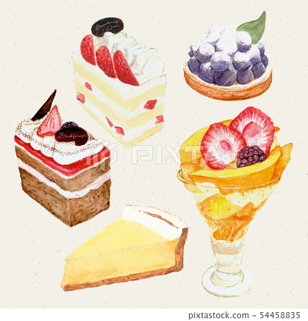 Watercolor hand painted sweet and tasty cake 54458835