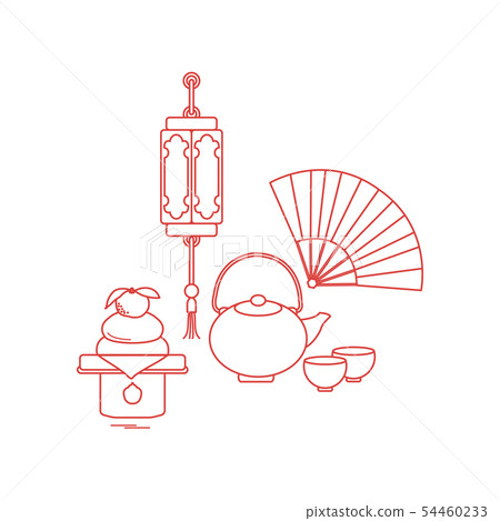 Chinese lantern, kettle, cups, fan, kagami mochi Chinese lantern, kettle, cups, fan, kagami mochi 54460233