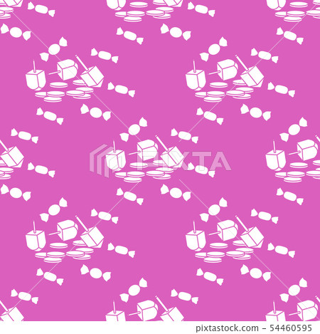 Seamless pattern with dreidel, coins, sweets Seamless pattern with dreidel, coins, sweets 54460595