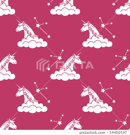 Pattern with magic unicorn, stars, clouds Pattern with magic unicorn, stars, clouds 54460597