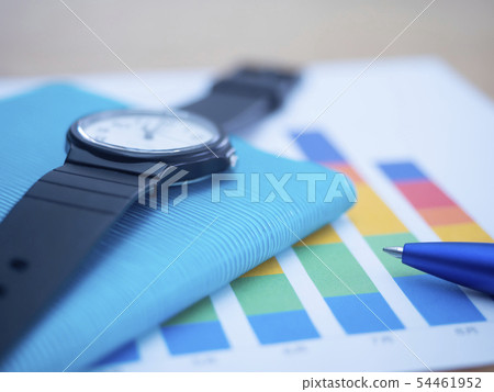 Business image, graph, notebook, clock 54461952