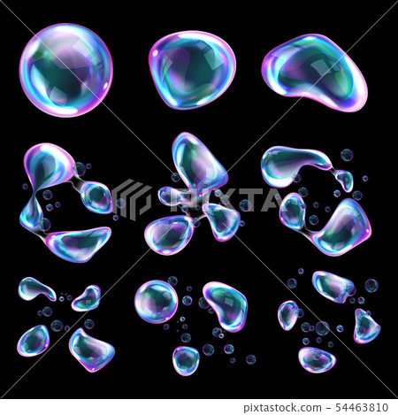 Bursting soap rainbow bubbles with reflections 54463810