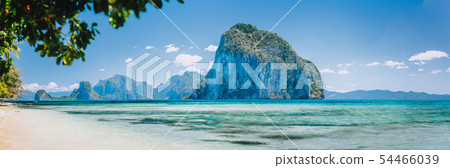 Bay beach and mountains isles panorama in Palawan Philippines Islands view from turquoise shallow Bay beach and mountains isles panorama in Palawan Philippines Islands view from turquoise shallow 54466039
