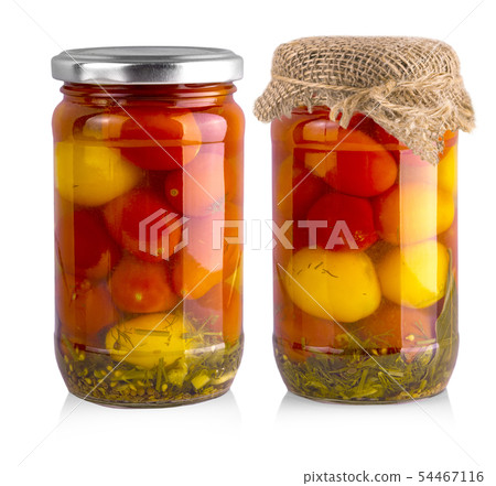 The pickled red and yellow tomato in glass The pickled red and yellow tomato in glass 54467116