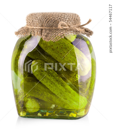 The jar of canned cucumbers isolated on white The jar of canned cucumbers isolated on white 54467117