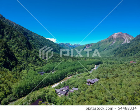 A summer landscape of Kamikochi taken aerially with drone 54468334