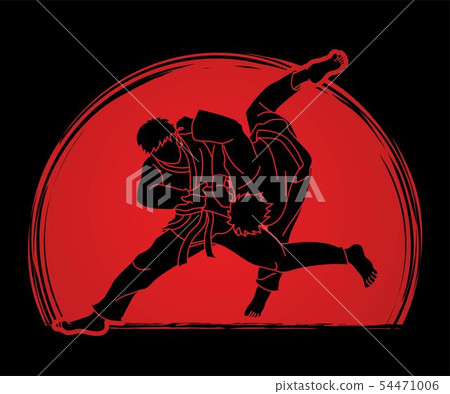 Judo sport action cartoon graphic vector. - Stock Illustration ...
