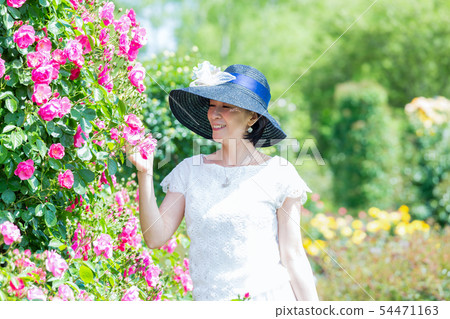 Middle woman enjoying the rose garden in full bloom Rose Arch Rose Garden Middle woman enjoying the rose garden in full bloom Rose Arch Rose Garden 54471163