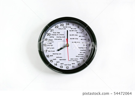 24-hour clock with an English timetable written on the dial 54472064