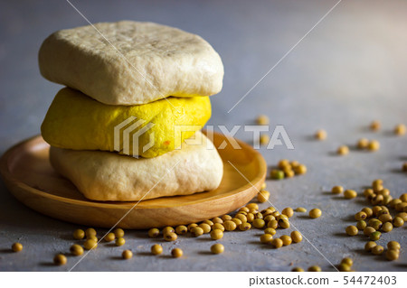 Tofu stacking on wooden dish with morning sunlight 54472403