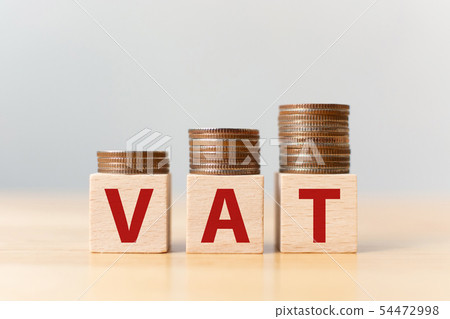 Coins stack step staircase with wooden cube block 54472998