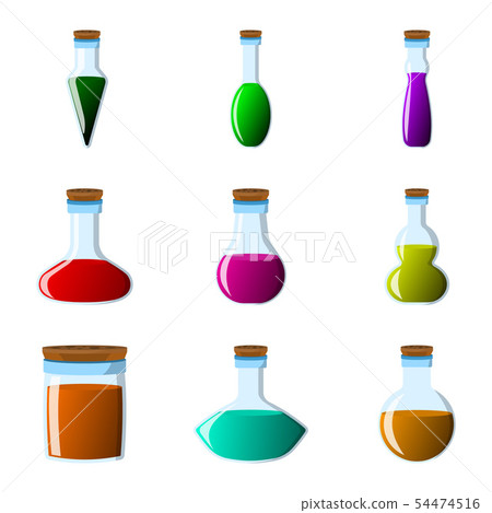 Set of flask and bottle icon. Label of fantasy 54474516