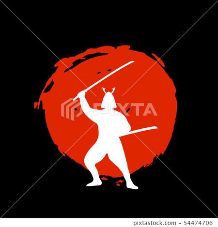 Samurai Warrior Silhouette on red moon and black 54474706