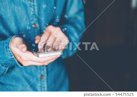 Businessman using mobile online icon social 54475525