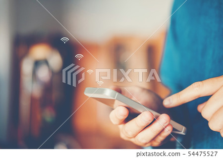 Businessman using mobile online icon social 54475527