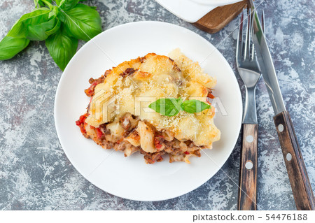 Macaroni casserole with ground beef, cheese Macaroni casserole with ground beef, cheese 54476188